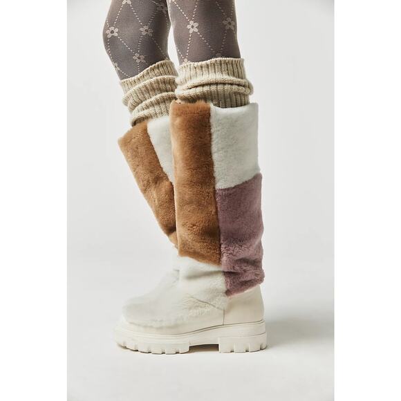 Free People Happy Thoughts Fur Paneled Colorblock Tall Winter Boots Size 40 - Picture 1 of 9